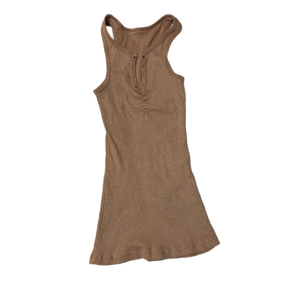 unbranded tan glitter tank top with beaded neckline detailing